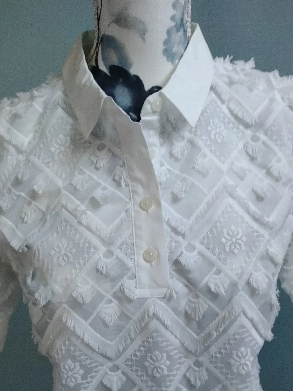 Banana Republic Embroidered Fringe Polo Collar Shift Dress XS P - Picture 4 of 10